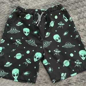 SHEIN Black Shorts with Green Alien/UFO Print